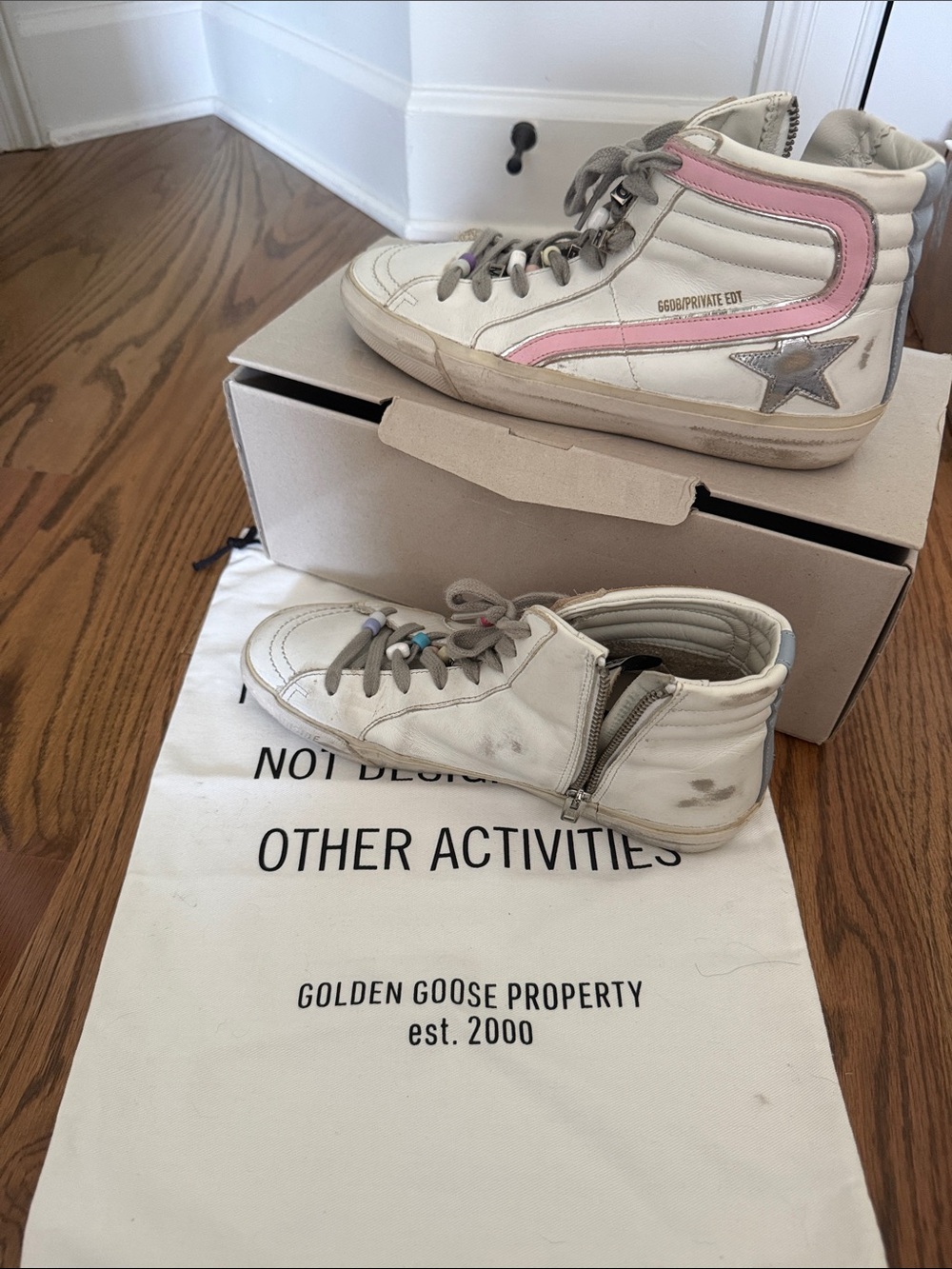 Golden Goose Women’s White & Pink High-Top Sneakers